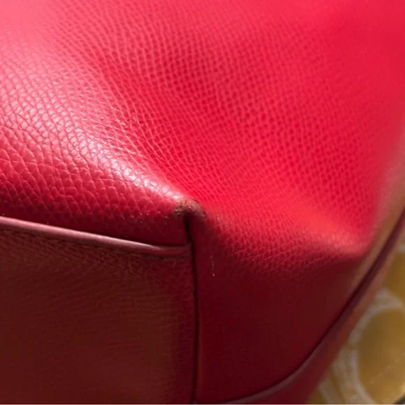 Coach Red Pebbled Leather Tote with Gold Accents - Picture 6 of 14